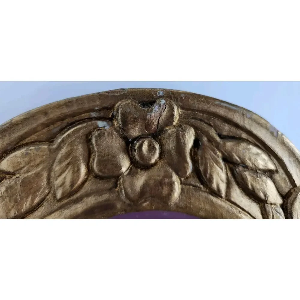 Vintage Hollywood Regency Carved & Gold Gilded Handheld Wood Vanity Mirror
